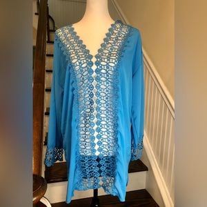 Blue Coverup Open Lattice Eyelet Design
